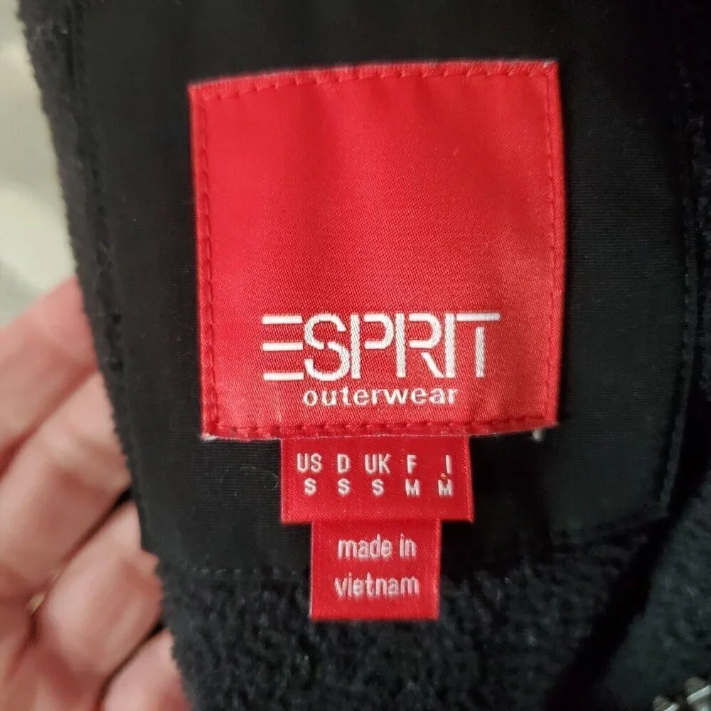 Esprit Quilted Jacket Womens‎ Small Black Mid Length Hooded Zippered Pocket